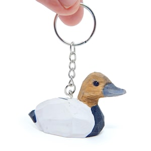 Canvasback Duck Keychain Ring Hook Clip Charm Miniature Wood Mini Figurine Small Animal