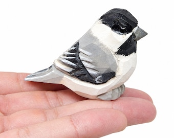 Chickadee Wooden Figurine | Hand Carved Black-Capped Bird Figurine