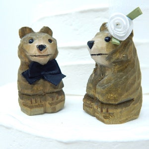 Brown Bear Cake Topper Bride & Groom Love Wedding Engagement Anniversary Carved Wood Statue