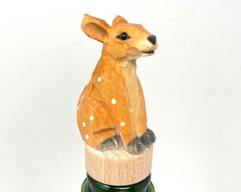 Deer Fawn Wine Stopper Rustic Reusable Bottle Plug | Hand Carved Bird Collectible Décor