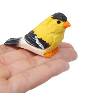 American Goldfinch Handmade Wood Figurine Miniature Yellow Bird Art Statue Carved Ornament Small Animals Collectible