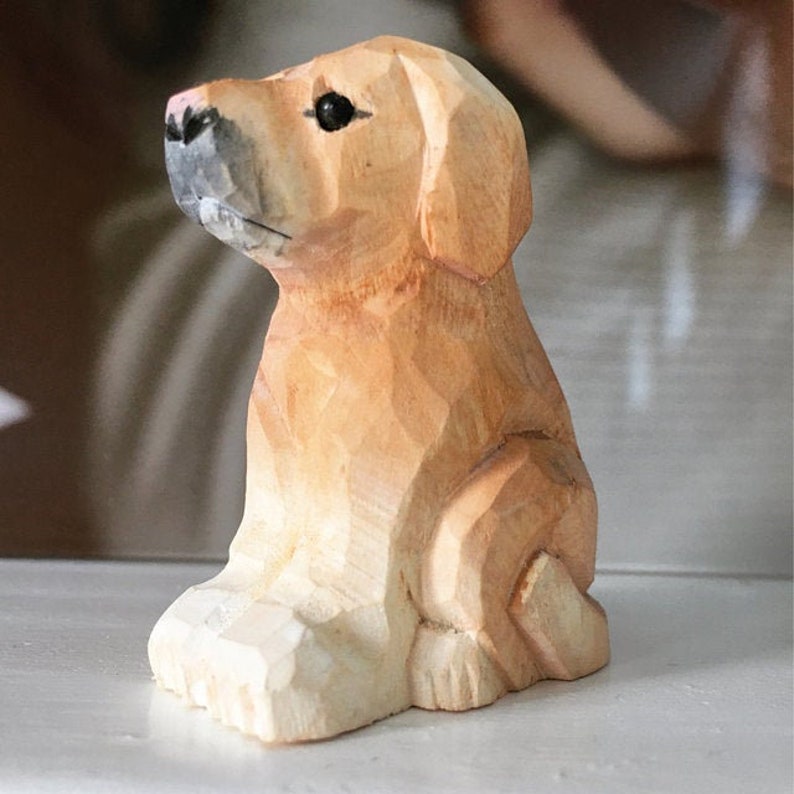 Labrador Retriever Dog Puppy Figurine Miniature 2 Inch Wooden Carving Handmade Home Decor Small Animal Garden Statue Toy Pet Loss Memorial image 2