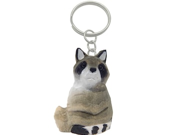 Raccoon Wooden Keychain | Hand-Carved Animal Charm Rustic Gift