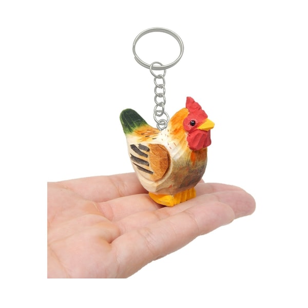 Brown Hen Chicken Keychain Ring Clip Charm Farm Bird Miniature Wood Mini Figurine Small Animal