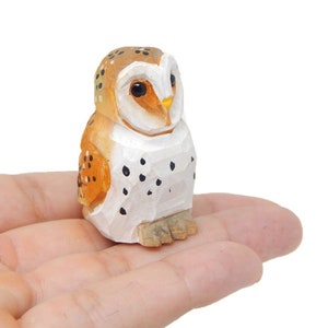 Barn Owl - Wood Figurine Fake Decoy Miniature Handmade Bird Carved Small Animals Collectible Garden Statue