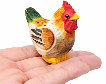 Brown Hen Wooden Figurine | Hand-Carved Rustic Farmhouse Chicken Decor