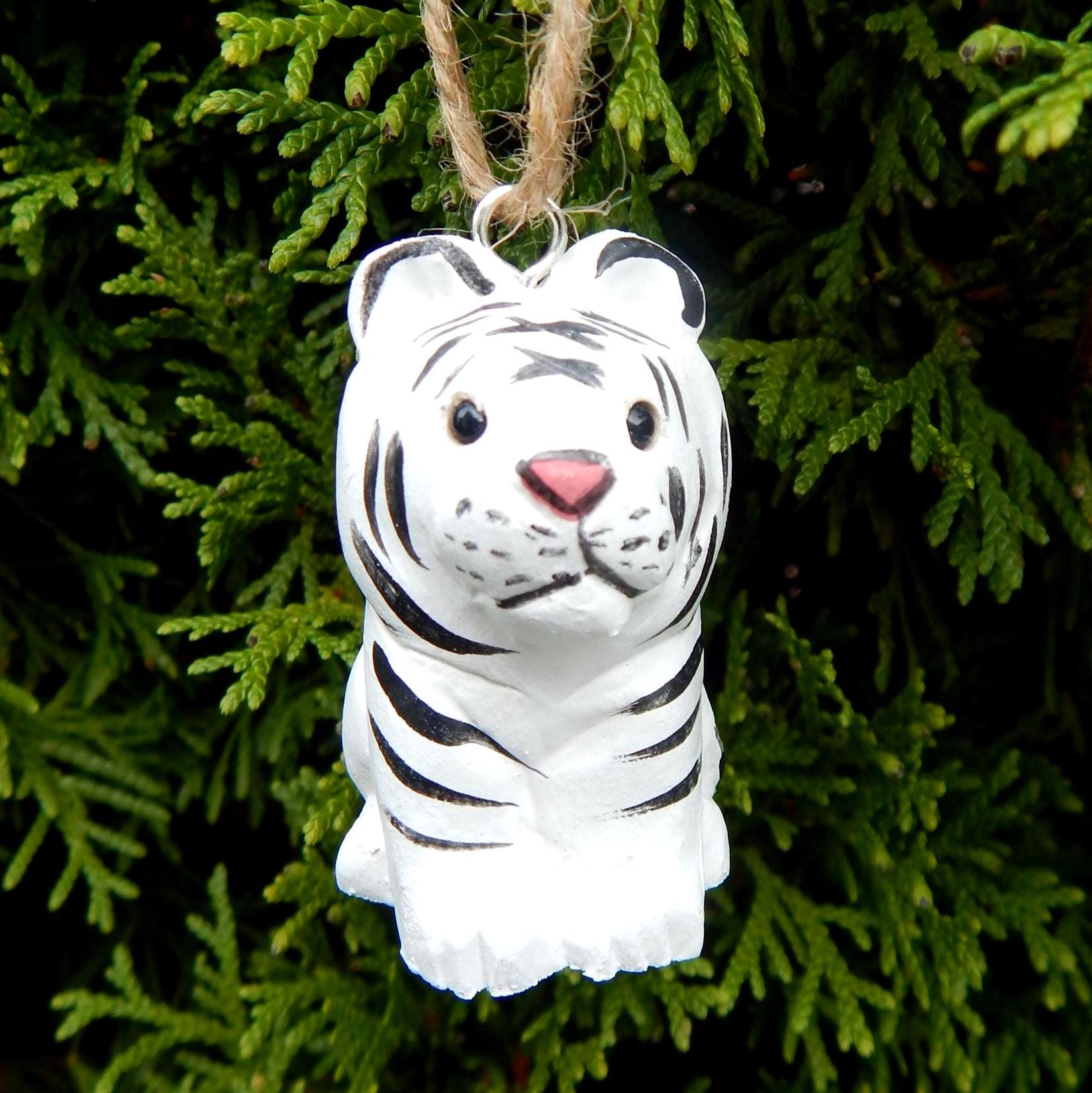 Handmade White Tiger Wood Ornament: Miniature Animal Figurine - Etsy