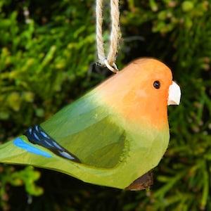Lovebird Wood Ornament Parrot Bird Hanging Figurine Handmade Carved Decoration
