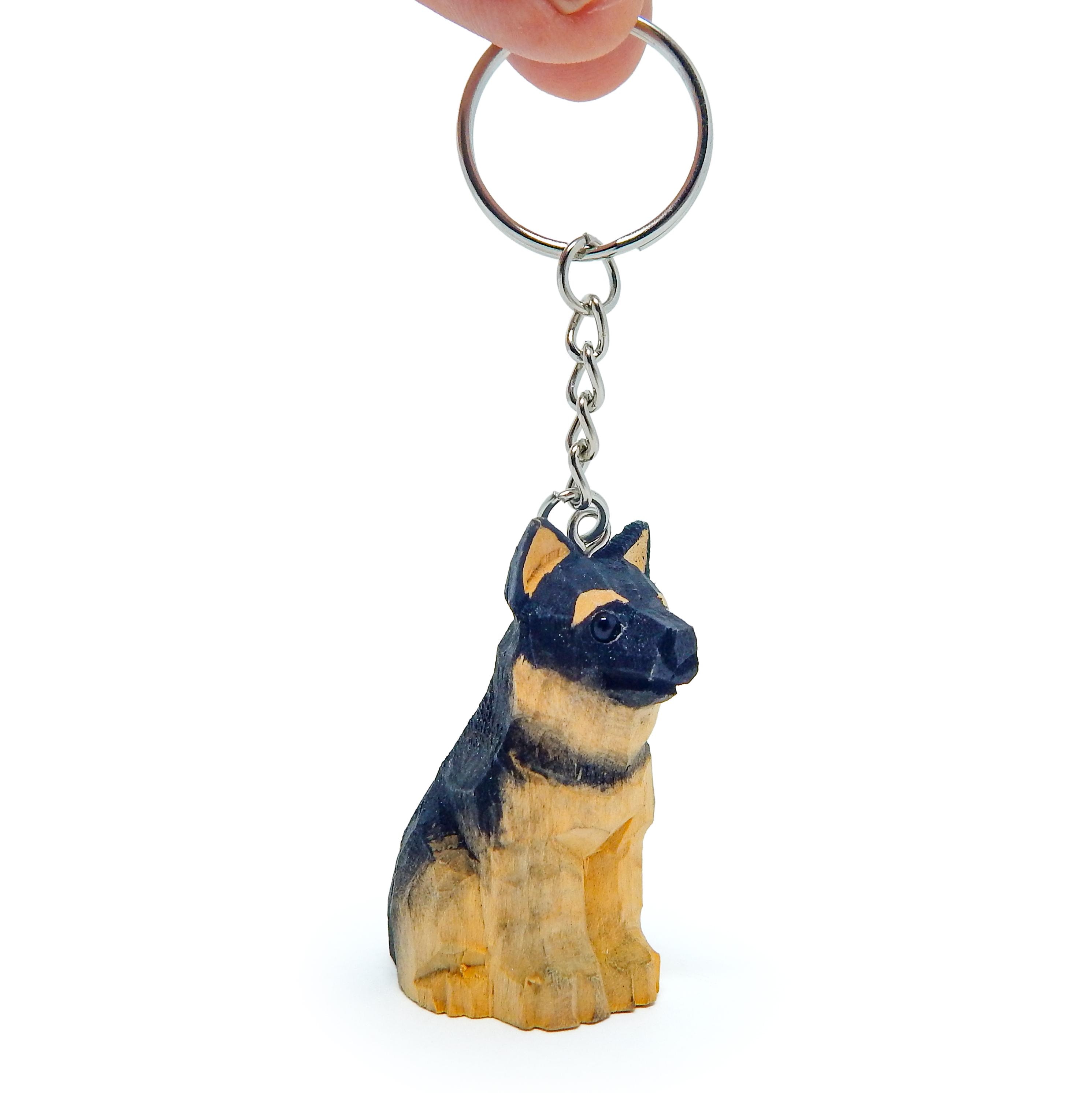 German Shepherd Wooden Keychain | Hand Carved Dog Collectible
