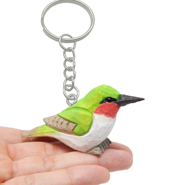 Hummingbird Keychain Ring Clip Charm Bird Miniature Wood Mini Figurine Small Animal