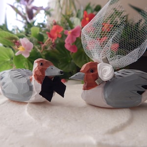 Pintail ducks Cake Topper Bride & Groom Wedding Engagement Anniversary Carved Wood Statue