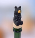 Handmade Black Bear Wine Stopper – Reusable Wooden Bottle Plug Rustic Bar Decor