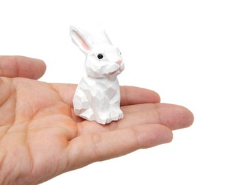 Rabbit, Bunny, Hare - Miniature Wooden Figurine Statue Carving Handmade Decor Animals Ornament Small Animals