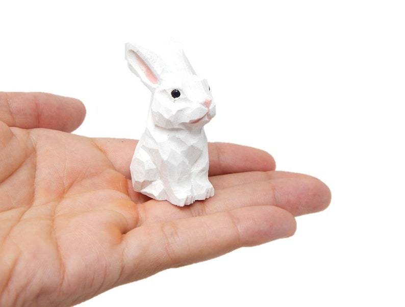 Rabbit, Bunny, Hare Miniature Wooden Figurine Statue Carving Handmade Decor Animals Ornament Small Animals image 1