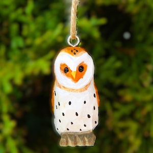 Barn Owl Ornament Handmade Wooden Hanging Decor Bird Rustic Carving Figurine