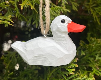 Pekin Duck Wooden Ornament Figurine | Hand Carved Rustic Bird Décor