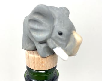 Elephant Wine Stopper Handmade Wood Carving Home Décor Gift Animal Sculpture