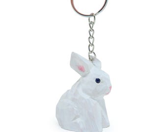 Rabbit Wooden Keychain | Hand-Carved Bunny Charm Rustic Gift
