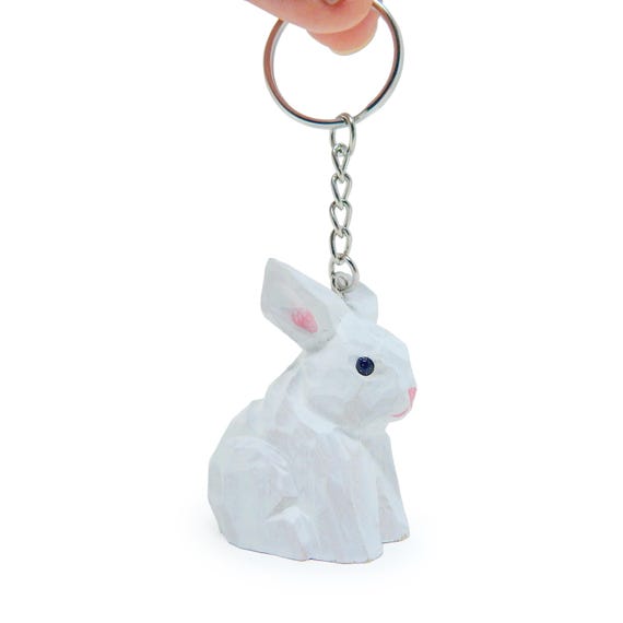 Rabbit Wooden Keychain | Hand-carved Bunny Charm Rustic Gift - Etsy