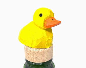 Hand-Carved Baby Duck Wooden Wine Stopper – Rustic Bottle Plug