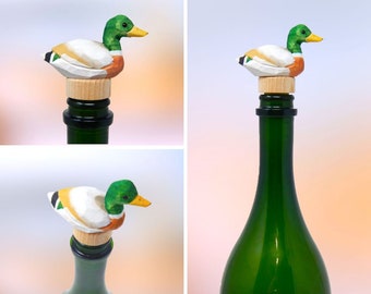Met de hand gesneden wijnstop – houten plug voor fles wilde eend