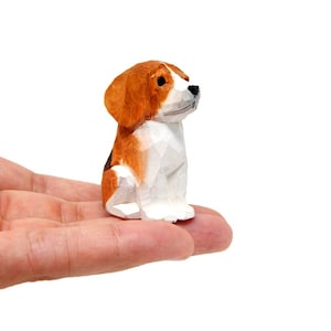 Beagle - Dog Puppy Figurine Statue Small 2" Wooden Carving Handmade Decoration Miniature Small Animal Toy Pet