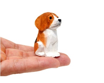 Beagle - Dog Puppy Figurine Statue Small 2" Wooden Carving Handmade Decoration Miniature Small Animal Toy Pet