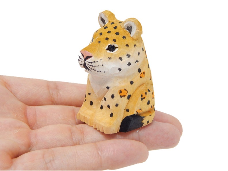 Leopard Jaguar Panther Figurine Decoration Statue Sculpture Wooden Spotted Wall Art Miniature Carved Small Animals Collectible image 1