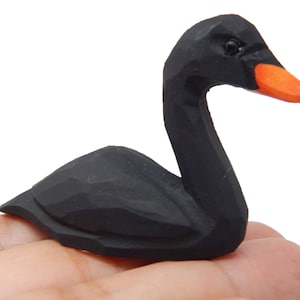 Black Swan Figurine Bird Animal Decor Art Small Goose Statue Gift Carving Miniature Sculpture
