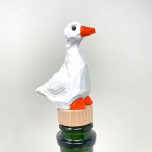 White Goose Wine Stopper Wooden | Hand-Carved Farm Bird Rustic Holiday Décor