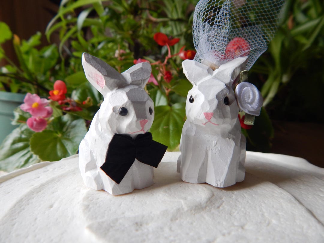 Wedding Toppers Rabbit White Rabbit Bunny Cake Topper Bride & Groom Wedding Engagement ...