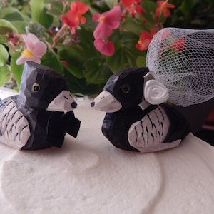 Ring neck ducks Cake Topper Bride & Groom Wedding Engagement Anniversary Carved Wood Statue