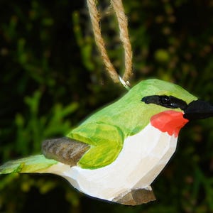 Hummingbird Ornament Handmade Wooden Hanging Decor Ruby-Throated Bird Rustic Carving Figurine
