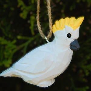Parrot Ornament Handmade Wooden Hanging Decor Cockatoo Bird Rustic Carving Figurine