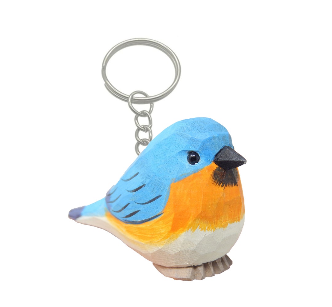 Eastern Bluebird Keychain | Hand-carved Wooden Bird Rustic Gift Charm ...