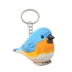 Eastern Bluebird Keychain Ring Hook Clip Bird Charm Miniature Wood Mini Figurine Small Animal