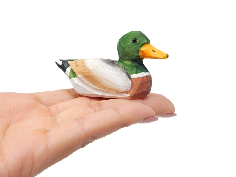Mallard Duck Wooden Figurine | Hand-Carved Bird Rustic Decor Gift