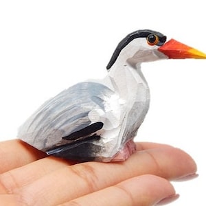 Stork Crane Heron Figurine Statue Baby Shower Decor Art Miniature Wood Carving Sculpture Small Animal image 1