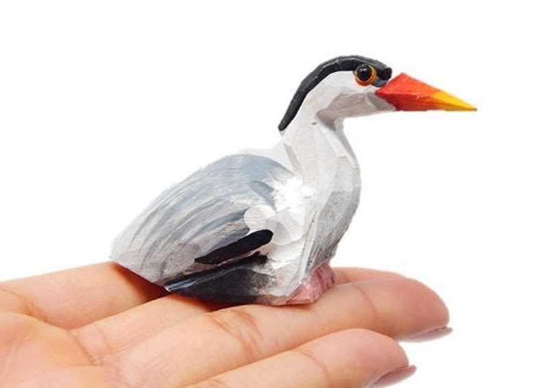 Stork Crane Heron Figurine Statue Baby Shower Decor Art Miniature Wood Carving Sculpture Small Animal image 1