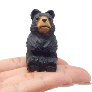 Black Bear Figurine Wood Carving Miniature Decor Statue Art Craft Small Animal