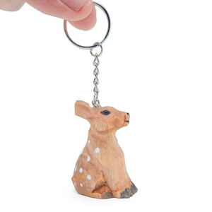 Deer Handmade Keychain Ring Hook Clip Charm Miniature Wood Mini Figurine Small Animal