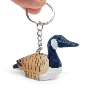カナダグース ダック キーチェーン リング フック クリップ チャーム ミニチュア 木製 ミニフィギュア 小動物