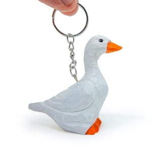 Goose Keychain Ross&#39;s Snow Domestic Emden Swan Bird Ring Hook Clip Charm Miniature Wood Mini Figurine Small Animal