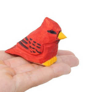 Cardinal Wood Figurine Miniature Handmade Red Bird Art Carved Small Animals Collectible Memorial Gift