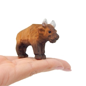 Bison Buffalo Figurine Statue Art Sculpture Miniature Wood Carving Decor Small Animal