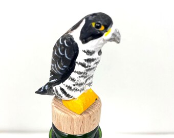 Peregrine Falcon Wine Stopper Rustic Reusable Bottle Plug | Hand Carved Bird Collectible Décor