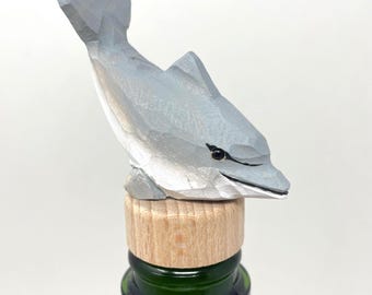 Dolphin Wine Stopper Figurine Statue Miniature Common Bottlenose Gray Sea Animal Decoration Wood Sculpture