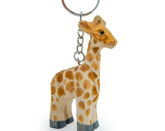 Giraffe Safari Zoo Keychain Ring Clip Charm Miniature Wood Mini Figurine Small Animal