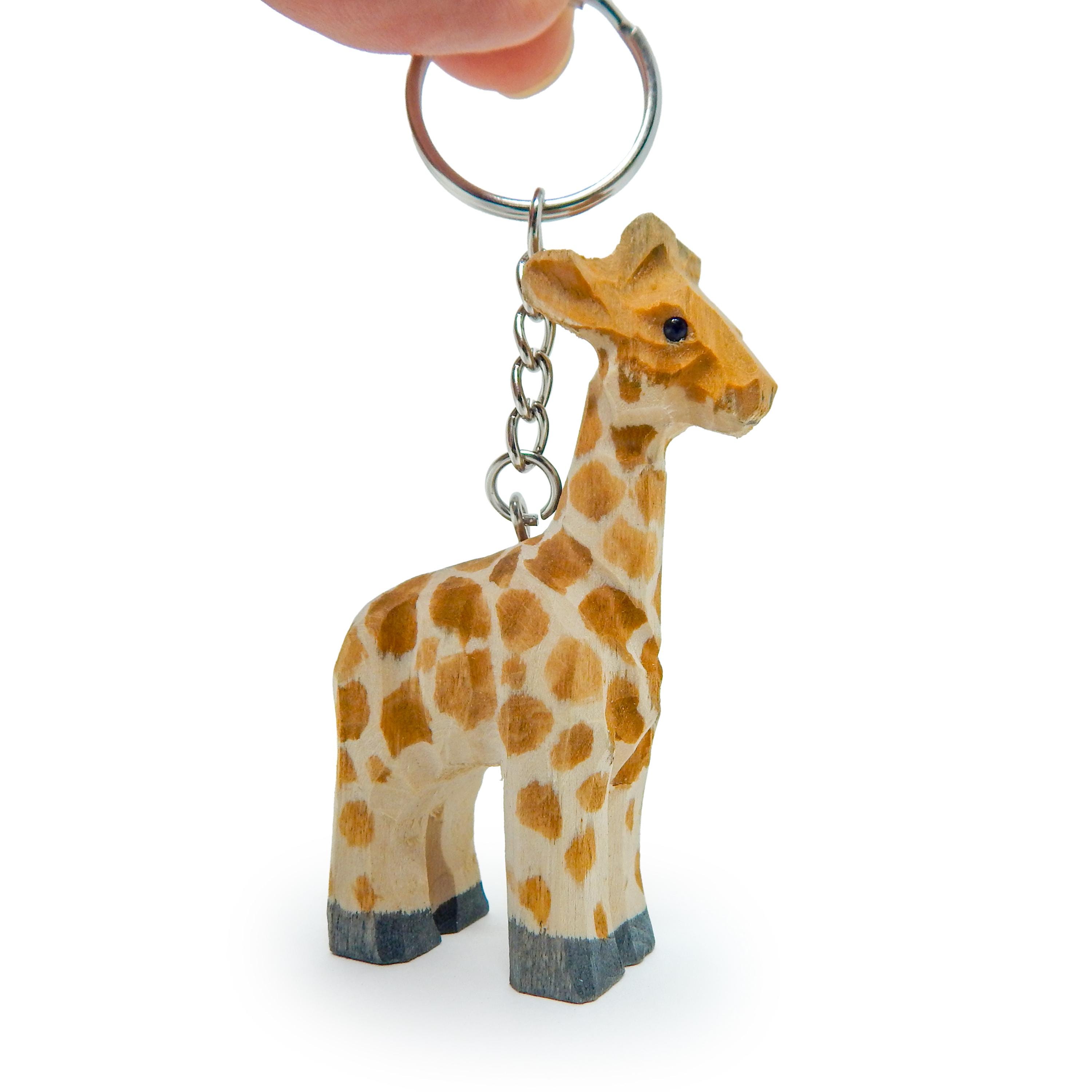 Giraffe Wooden Keychain | Hand-carved Safari Animal Charm Gift - Etsy