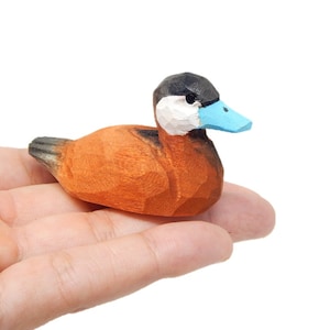 Ruddy Duck Wooden Figurine - Blue Bill Miniature Bird Statue Handmade Carving Home Decor Decoration Decoy Small Animals